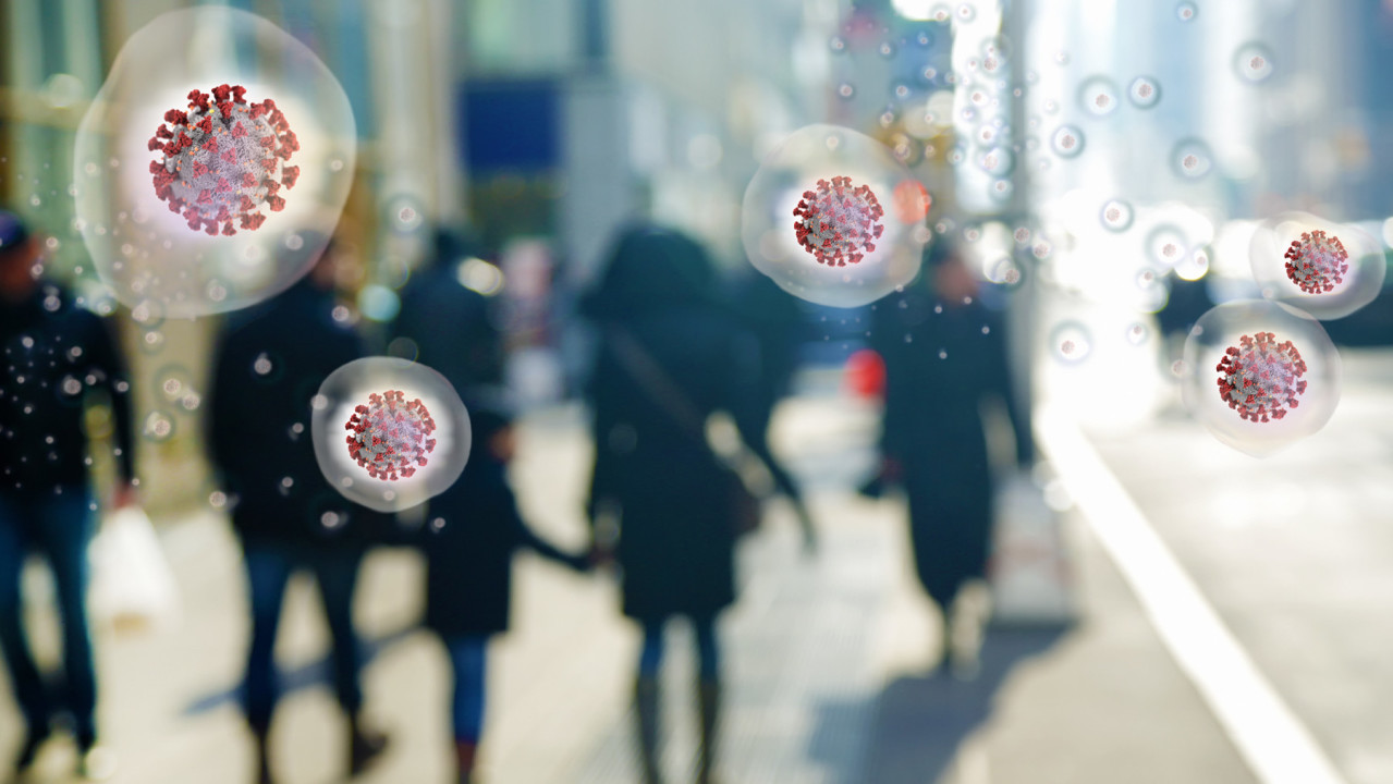 germs with people walking in the background